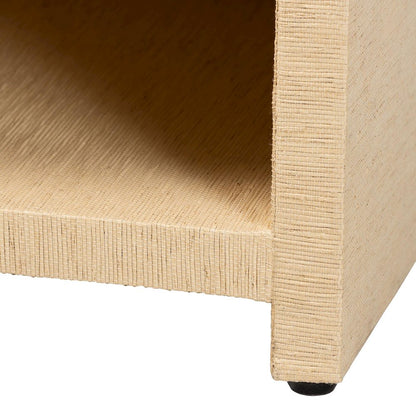Grasscloth 1-Drawer Nightstand with Open Shelves - Woven Texture Bedside Table