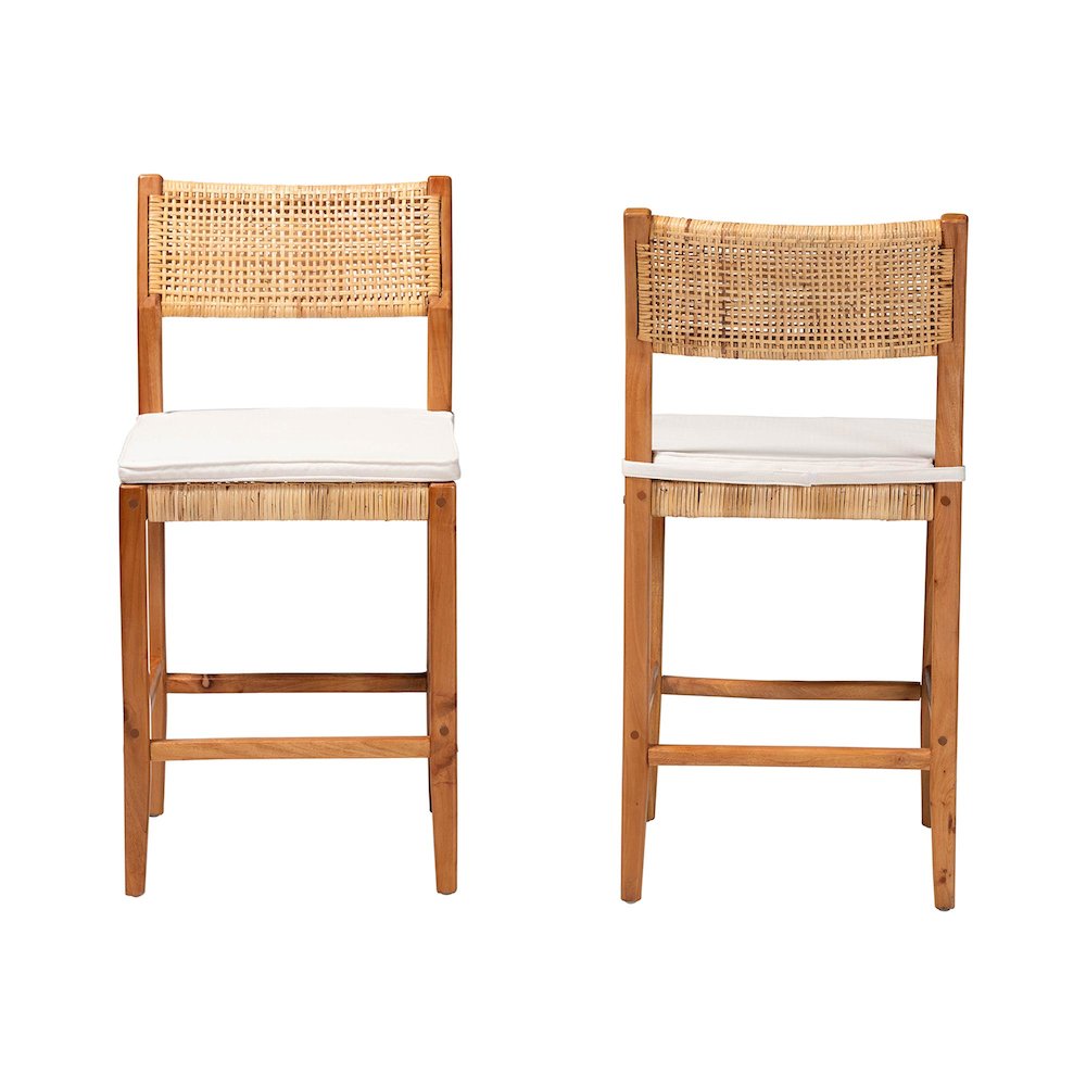 Chatura Natural Rattan and Mahogany Wood 2-Piece Counter Stool Set