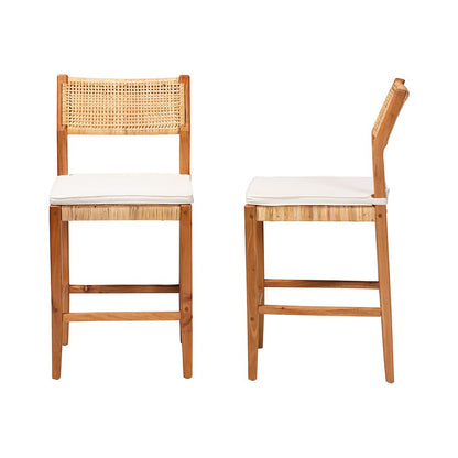 Chatura Natural Rattan and Mahogany Wood 2-Piece Counter Stool Set
