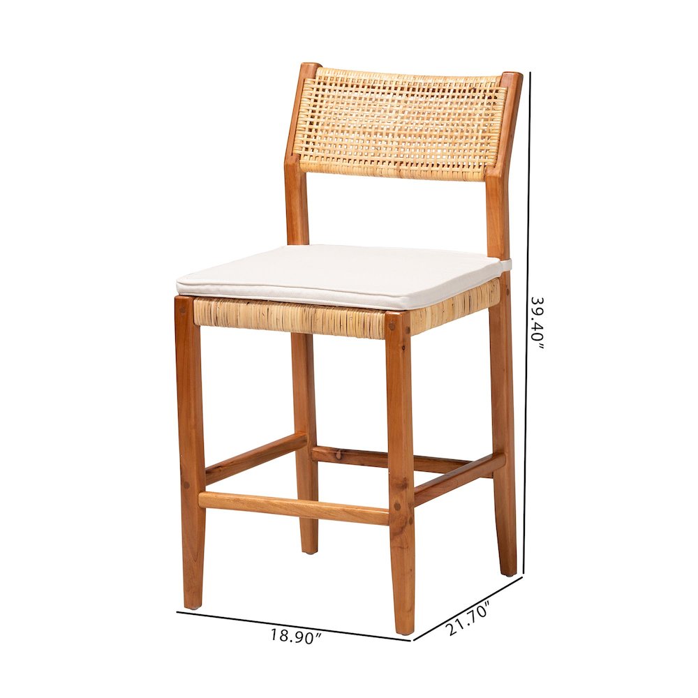Chatura Natural Rattan and Mahogany Wood 2-Piece Counter Stool Set