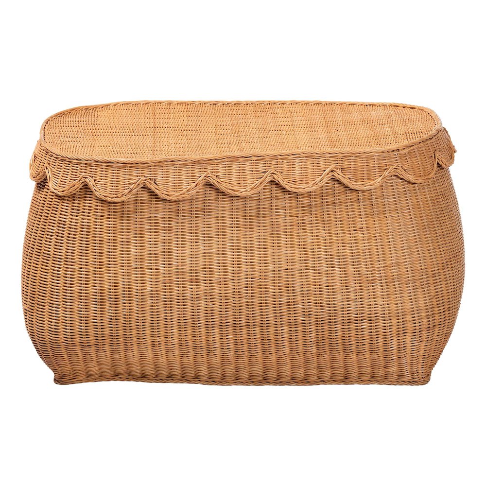 Ayleen Natural Rattan Basket - Handwoven Storage Box, Boho Coastal Decor, Large