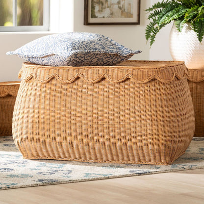 Ayleen Natural Rattan Basket - Handwoven Storage Box, Boho Coastal Decor, Large