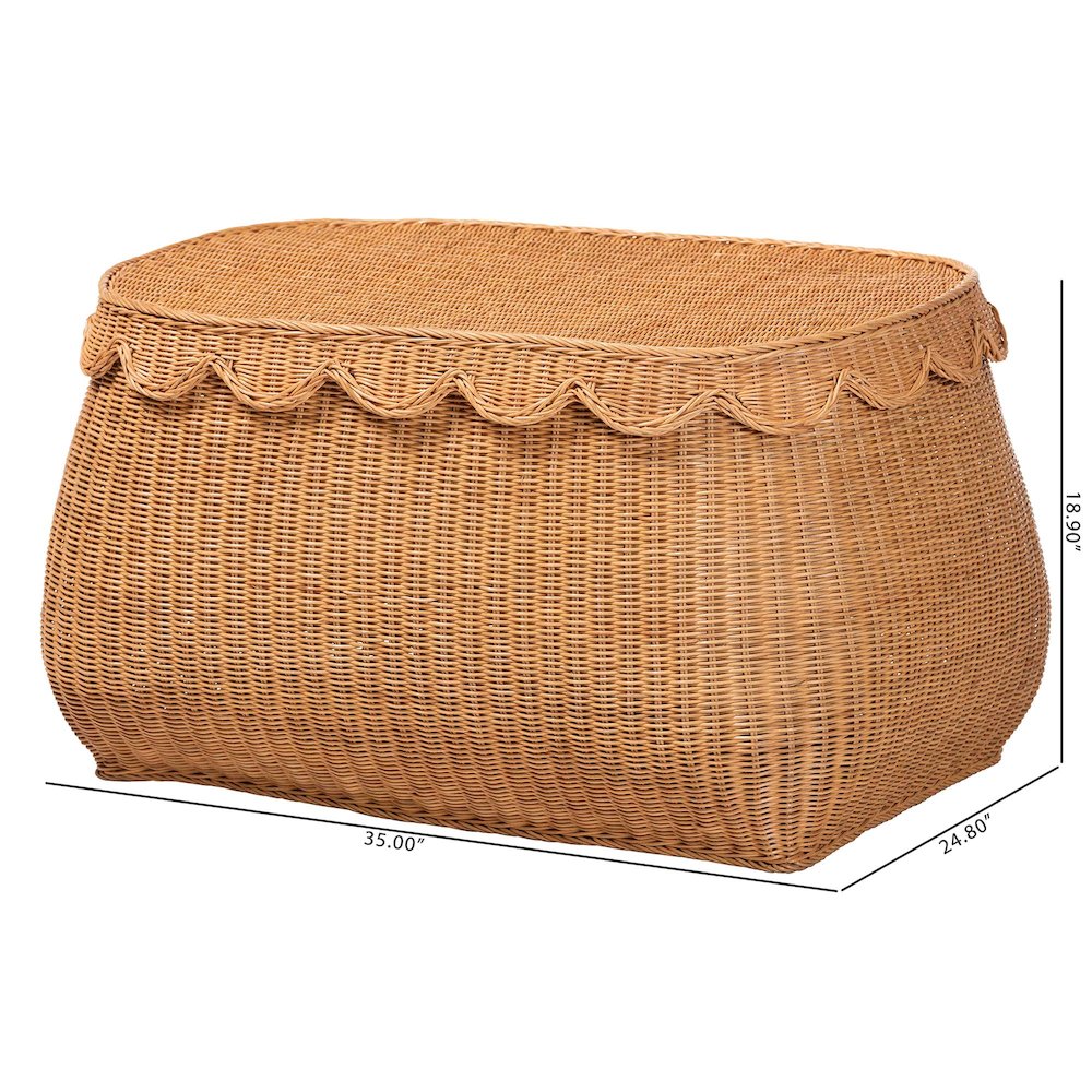 Ayleen Natural Rattan Basket - Handwoven Storage Box, Boho Coastal Decor, Large