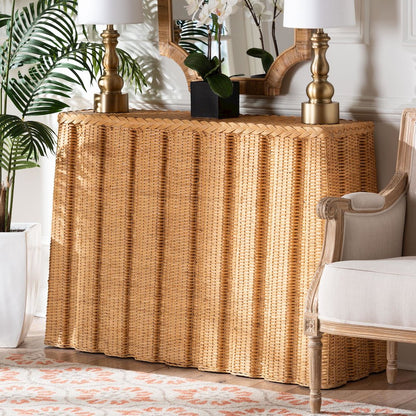 Andrea Natural Rattan Console Table - Handwoven Wicker Accent Table
