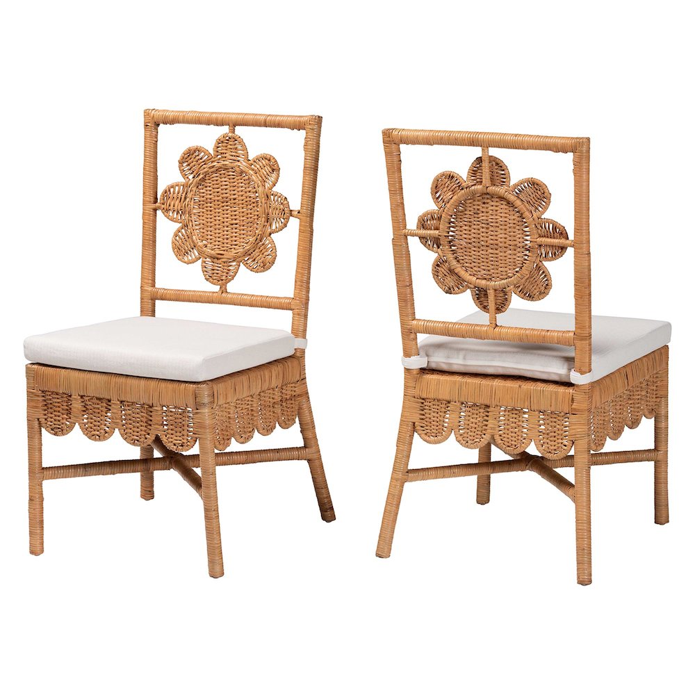 Abagale Natural Rattan 2-Piece Dining Chair Set - Wicker Accent Side Chair
