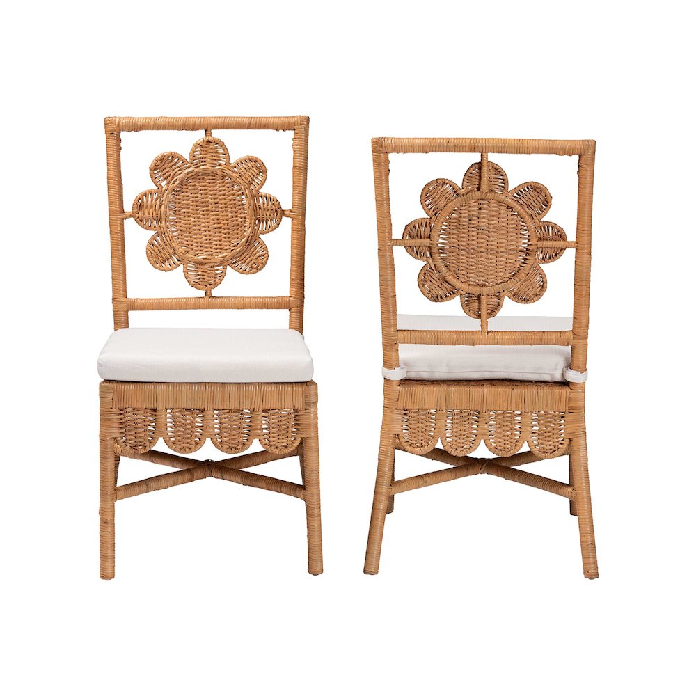 Abagale Natural Rattan 2-Piece Dining Chair Set - Wicker Accent Side Chair