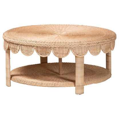 Latoya Natural Rattan Coffee Table - Handwoven Round Wicker Table