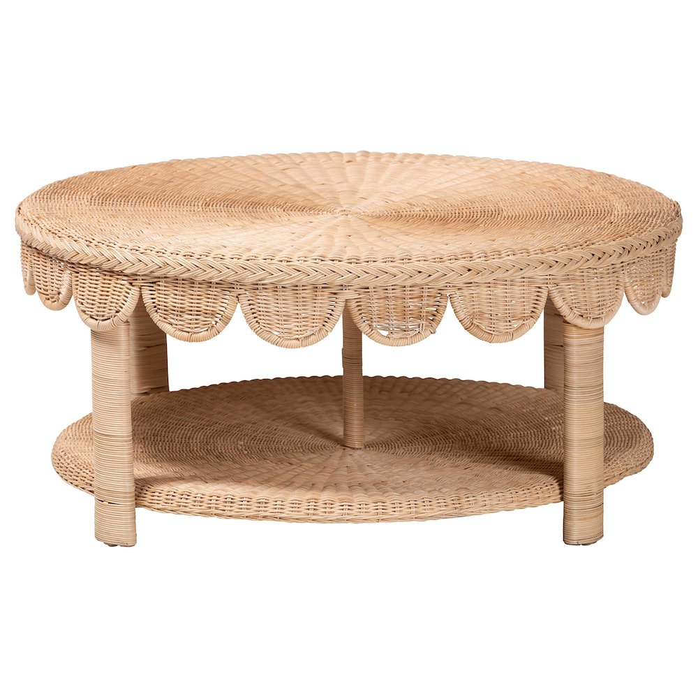 Latoya Natural Rattan Coffee Table - Handwoven Round Wicker Table
