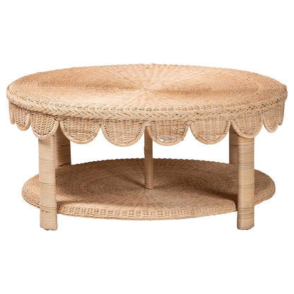 Latoya Natural Rattan Coffee Table - Handwoven Round Wicker Table