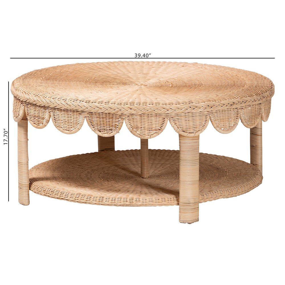 Latoya Natural Rattan Coffee Table - Handwoven Round Wicker Table