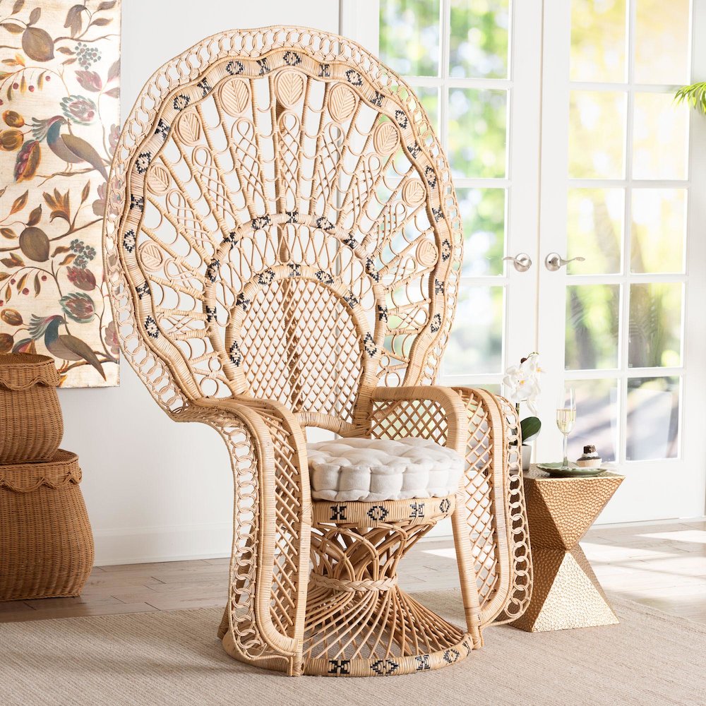 Nafisa Natural Rattan Peacock Chair - Handwoven Wicker Accent Chair