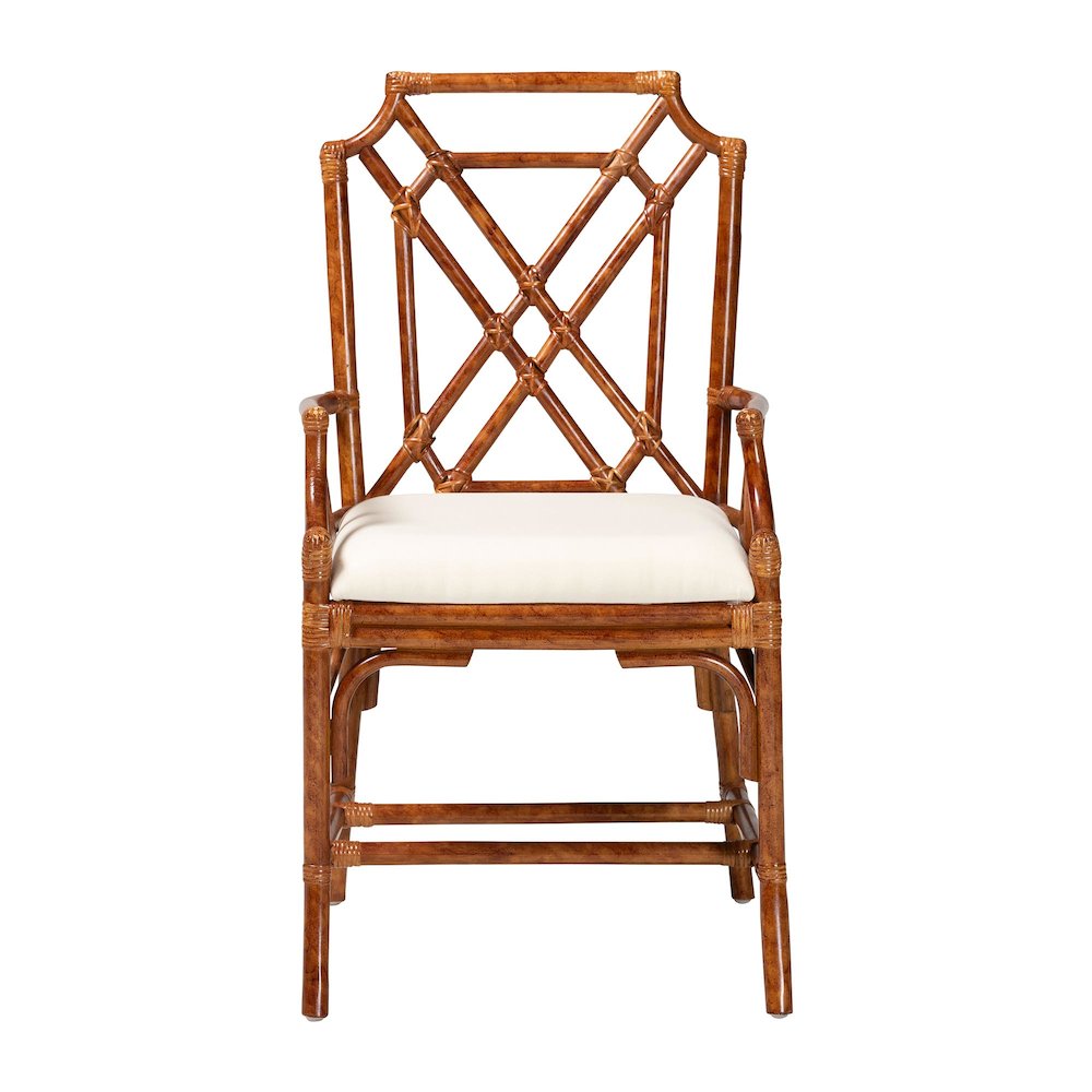 Esmery Marbled Tortoise Natural Rattan Dining Chair, Wicker Armchair