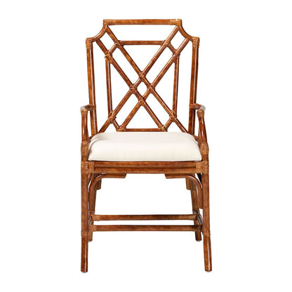 Esmery Marbled Tortoise Natural Rattan Dining Chair, Wicker Armchair