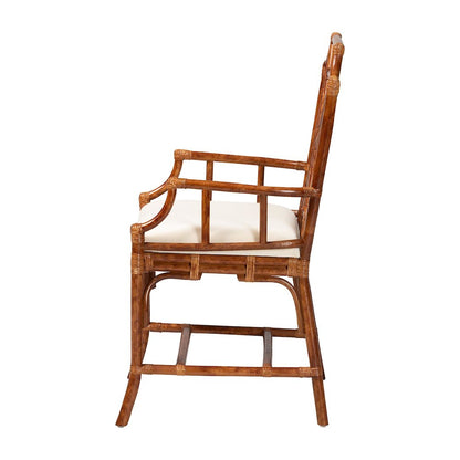 Esmery Marbled Tortoise Natural Rattan Dining Chair, Wicker Armchair