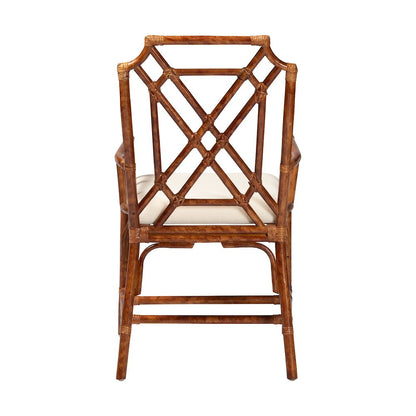 Esmery Marbled Tortoise Natural Rattan Dining Chair, Wicker Armchair