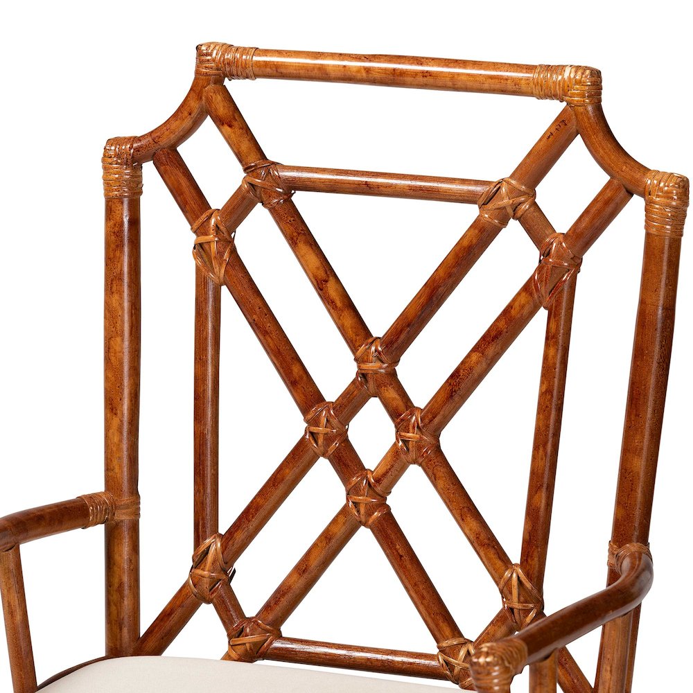 Esmery Marbled Tortoise Natural Rattan Dining Chair, Wicker Armchair