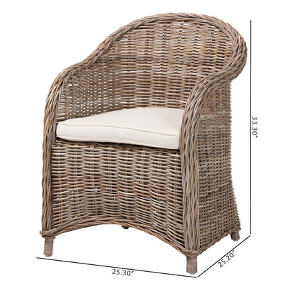 Amanda Natural Rattan Armchair - Handwoven Wicker Barrel Chair