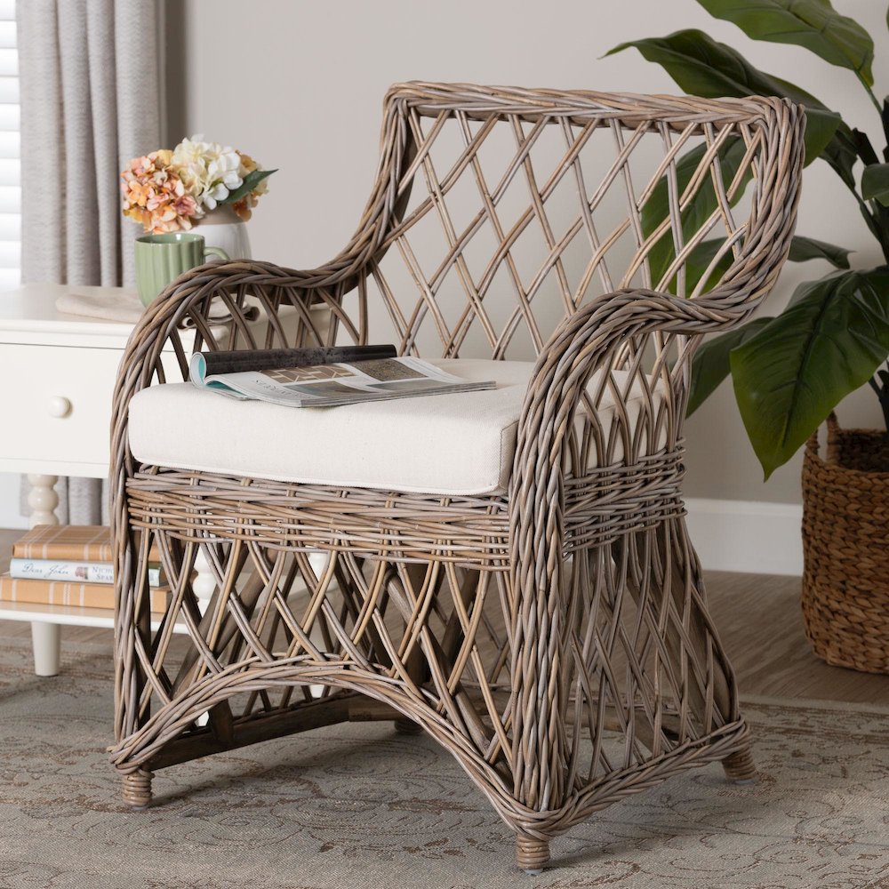 Debra Natural Rattan Armchair - Handwoven Open-Weave Wicker Armchair