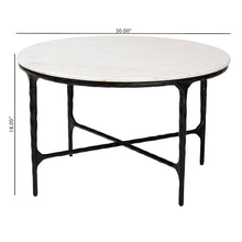 Marble Coffee Table - Rustic Accent Table with Hand-Forged Metal Frame, Round