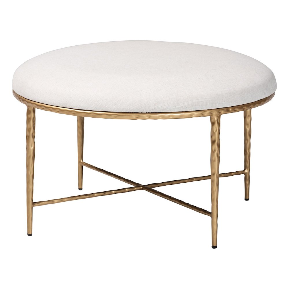 Modern Rustic Accent Ottoman with Hand-Forged Metal Frame, Round 30"