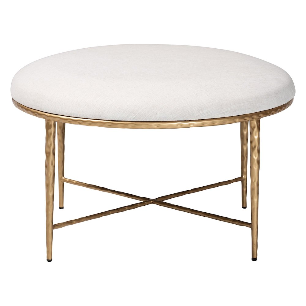 Modern Rustic Accent Ottoman with Hand-Forged Metal Frame, Round 30"