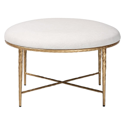 Modern Rustic Accent Ottoman with Hand-Forged Metal Frame, Round 30"