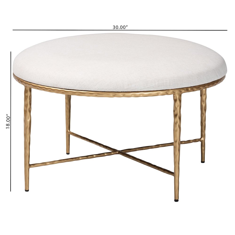 Modern Rustic Accent Ottoman with Hand-Forged Metal Frame, Round 30"