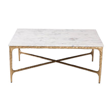 Marble Coffee Table - Rustic Accent Table with Hand-Forged Metal Frame, Square