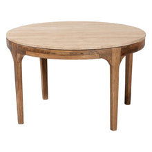 Round Travertine Coffee Table - Modern Accent Table with Mango Wood Frame