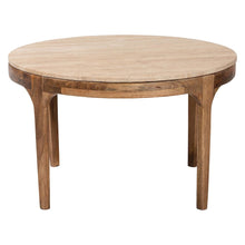 Round Travertine Coffee Table - Modern Accent Table with Mango Wood Frame