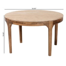 Round Travertine Coffee Table - Modern Accent Table with Mango Wood Frame