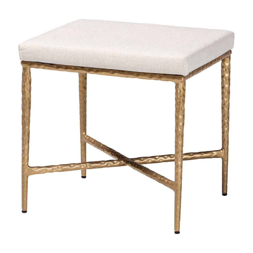 Ottoman Footstool - Modern Rustic Accent Stool with Hand-Forged Metal Frame and Upholstered Seat for Living Room or Sitting Room, Rectangle 18"