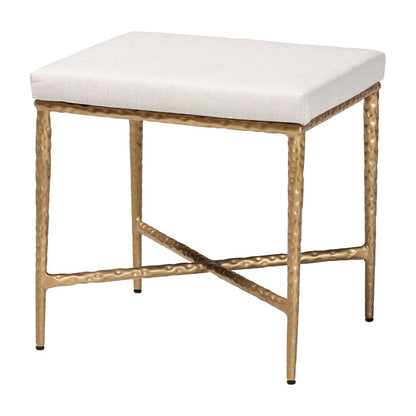 Ottoman Footstool - Modern Rustic Accent Stool with Hand-Forged Metal Frame and Upholstered Seat for Living Room or Sitting Room, Rectangle 18"