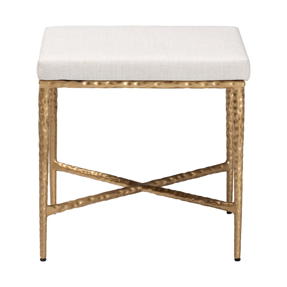 Ottoman Footstool - Modern Rustic Accent Stool with Hand-Forged Metal Frame and Upholstered Seat for Living Room or Sitting Room, Rectangle 18"