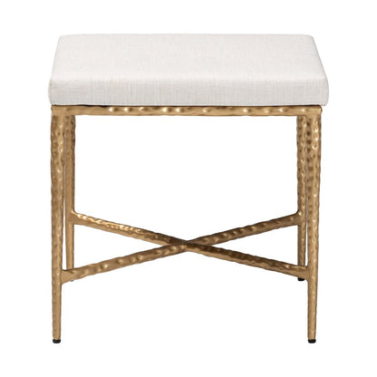 Ottoman Footstool - Modern Rustic Accent Stool with Hand-Forged Metal Frame and Upholstered Seat for Living Room or Sitting Room, Rectangle 18"