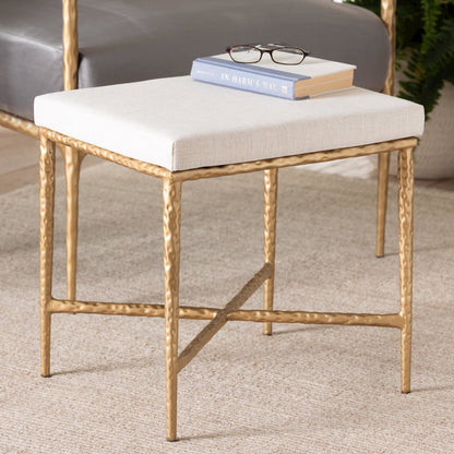 Ottoman Footstool - Modern Rustic Accent Stool with Hand-Forged Metal Frame and Upholstered Seat for Living Room or Sitting Room, Rectangle 18"