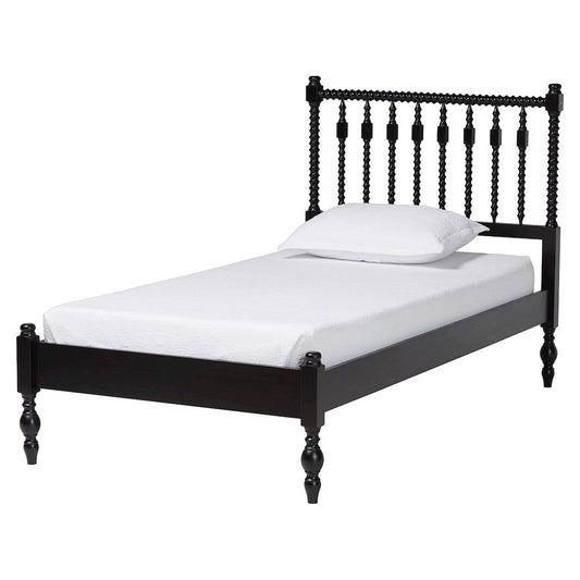 Platform Bed - Turned Bed Frame with Headboard and Sculpted Legs, Black, Twin