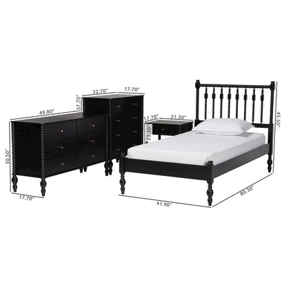 4-Piece Bedroom Set - Platform Bed with Dresser, Chest, Nightstand, Black, Twin
