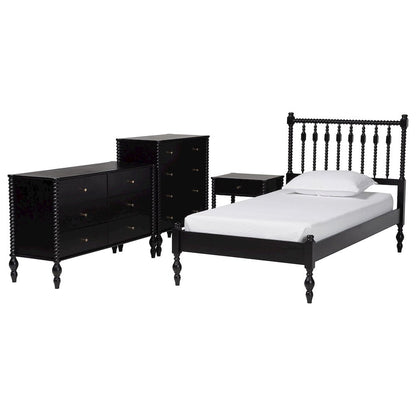 4-Piece Bedroom Set - Platform Bed with Dresser, Chest, Nightstand, Black, Twin