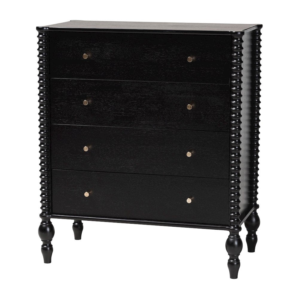 4-Piece Bedroom Set - Platform Bed with Dresser, Chest, Nightstand, Black, Twin