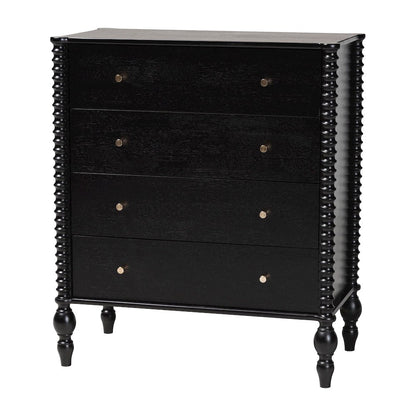 4-Piece Bedroom Set - Platform Bed with Dresser, Chest, Nightstand, Black, Twin