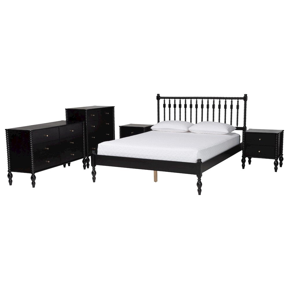 5-Piece Bedroom Set, Platform Bed with Dresser, Chest, Nightstands, Black, Full