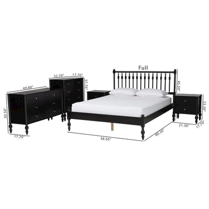 5-Piece Bedroom Set, Platform Bed with Dresser, Chest, Nightstands, Black, Full