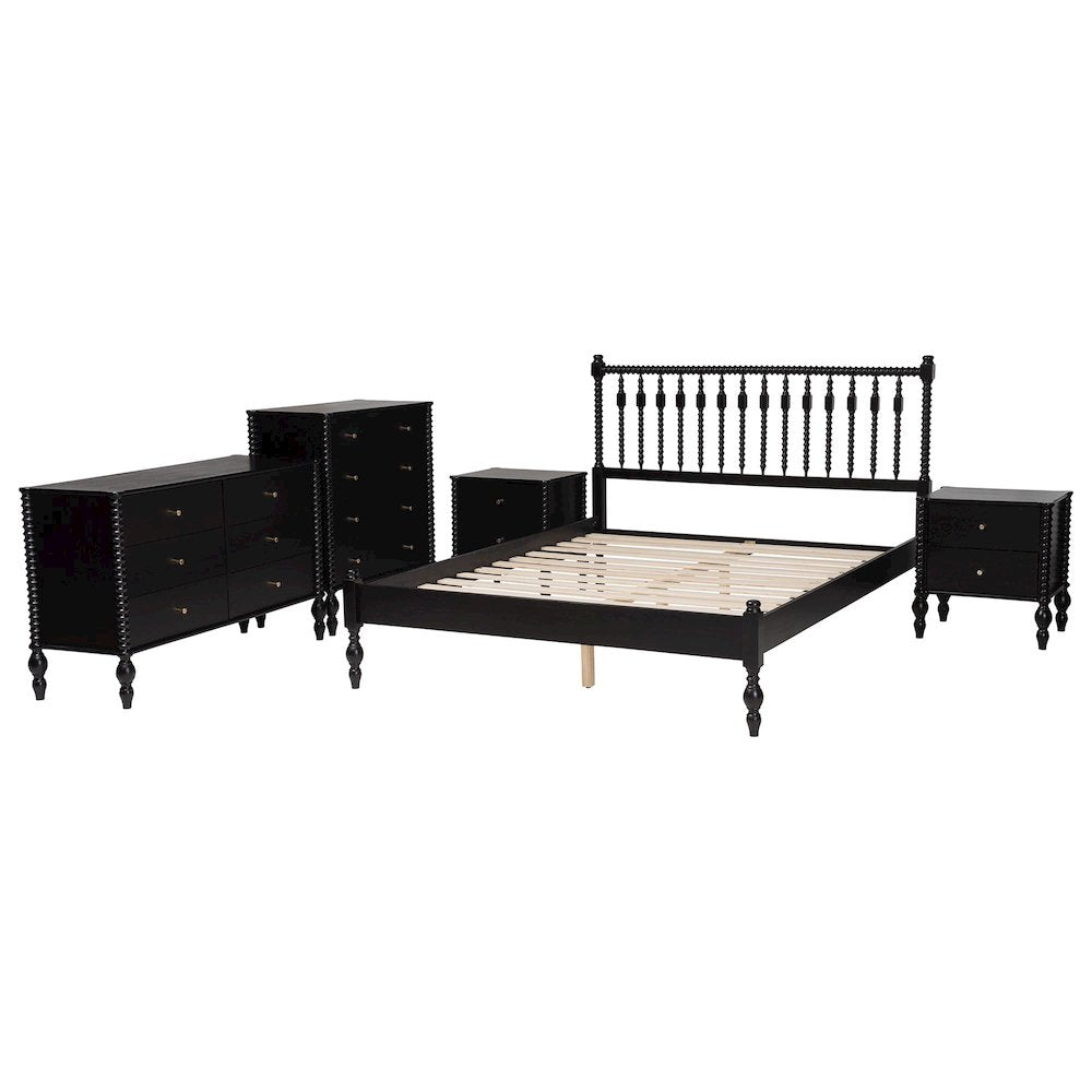 5-Piece Bedroom Set, Platform Bed with Dresser, Chest, Nightstands, Black, Full