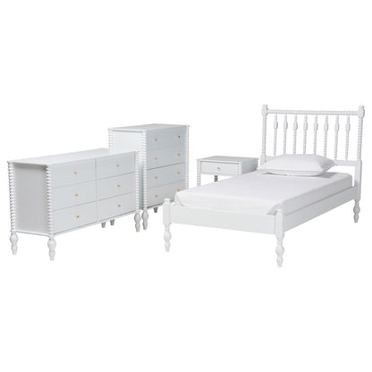4-Piece Bedroom Set - Platform Bed with Dresser, Chest, Nightstand, White, Twin