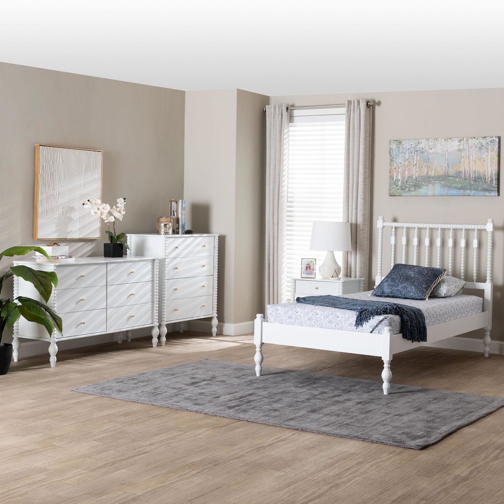 4-Piece Bedroom Set - Platform Bed with Dresser, Chest, Nightstand, White, Twin