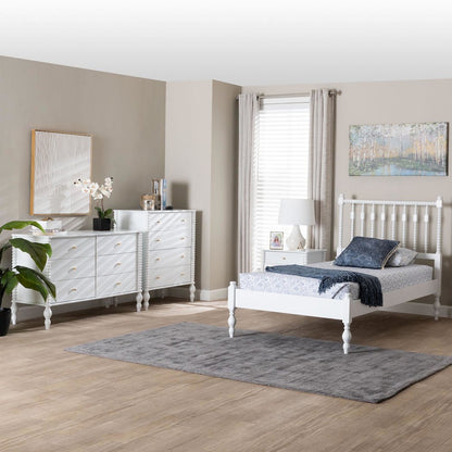 4-Piece Bedroom Set - Platform Bed with Dresser, Chest, Nightstand, White, Twin