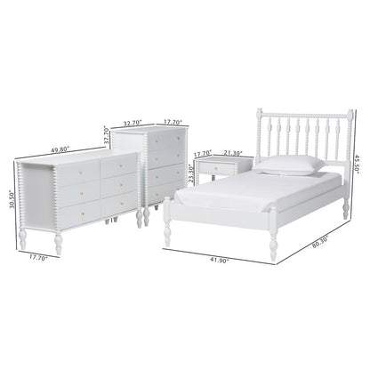 4-Piece Bedroom Set - Platform Bed with Dresser, Chest, Nightstand, White, Twin