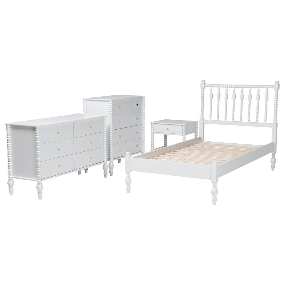 4-Piece Bedroom Set - Platform Bed with Dresser, Chest, Nightstand, White, Twin