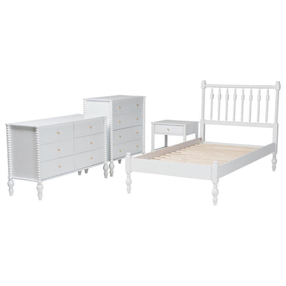 4-Piece Bedroom Set - Platform Bed with Dresser, Chest, Nightstand, White, Twin
